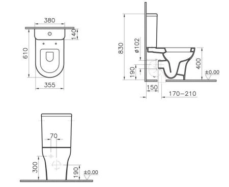Унитаз VitrA Zentrum 9012B003-7226 60 см пристенный+ тонкое сиденье микролифт с функцией биде и встроенным смесителем