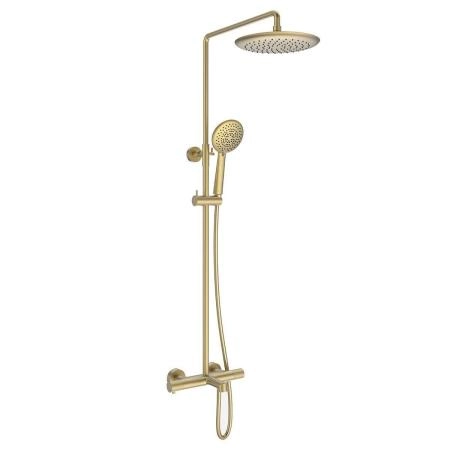 Душевая стойка Vincea Desire VSFS-1D1TBG термостатическая с изливом, 25см верх душ, брашированное золото
