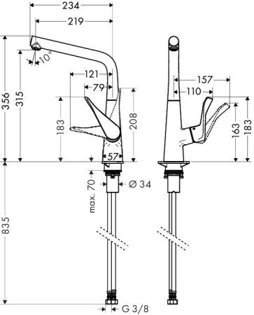 Hansgrohe Metris 14822000 смеситель для кухни поворотный излив