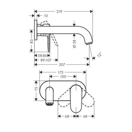 Hansgrohe Vernis Blend Смеситель для раковины, настенный, излив 204 мм, внешняя часть, цвет: хром