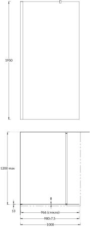 Душевая перегородка Vetro/Ветро, 100х195, матовый черный