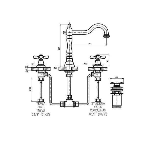 Смеситель Rav Slezak MORAVA RETRO MK132.5SM для раковины, цвет Бронза слив click-claсk
