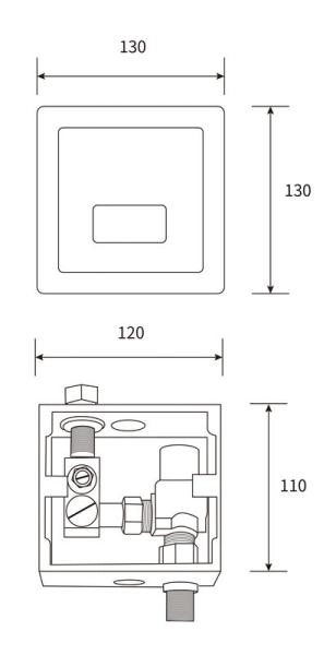Смывное устройство для писсуара сенсорное beWash Photocell BWAM0UR301 (скрытый монтаж), цвет - нержавеющая сталь, 220В/6В