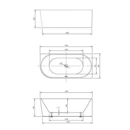 Ванна Vincea VBT-402-1700R 1700х800х580 цвет белый правая