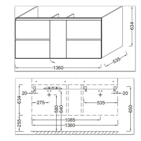 Тумба под раковину Jacob Delafon SOPRANO EB1332-E10 136 см квебекский дуб