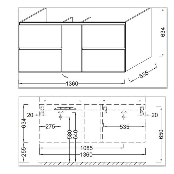 Тумба под раковину Jacob Delafon SOPRANO EB1332-E10 136 см квебекский дуб
