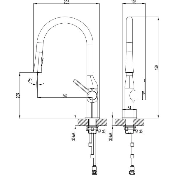 Смеситель для кухонной мойки Azario VINCENTE выдвижной излив, графит (AZ-VPV569064AJ)