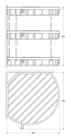 Полочка-решетка FBS Ryna RYN 027 с крючками угловая 3-х ярусная 26/26/26 cm хром