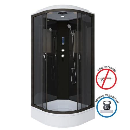 Душевая кабина Niagara NG-6501-14P 900х900х2150 средний поддон 26см стекло тонированное алюм черный