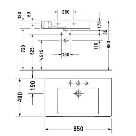 Duravit Vero Раковина для мебели с перел., с 1 отв. под смес., 85х49см., цвет: белый