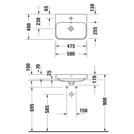Duravit Happy D.2 Plus Раковина 50х40 см, 1 отв., накладная, цвет: белый