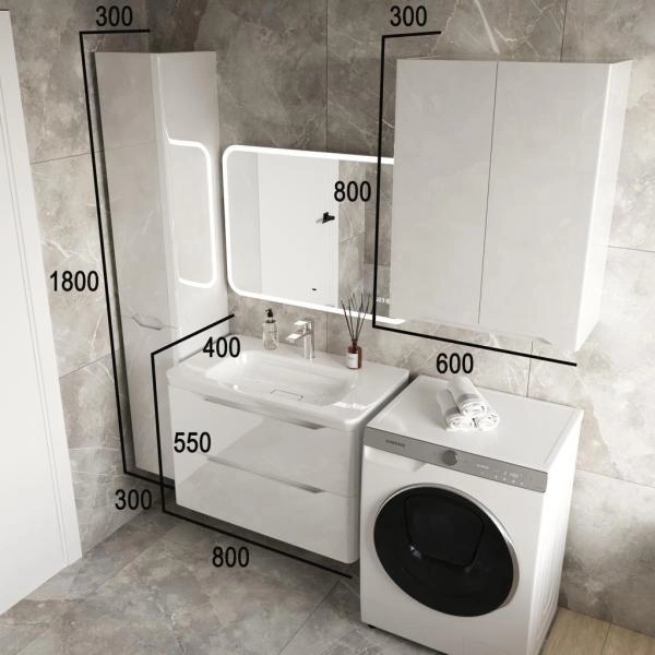 Тумба подвесная Style Line Марелла 80 (2 ящ.) Люкс антискрейтч белый глянец, PLUS
