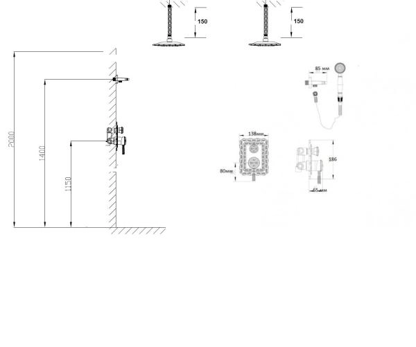 Комплект для душа Bronze de Luxe WINDSOR встраиваеймый без излива (ЛЕЙКА «ДВОЙНОЙ ЦВЕТОК» С ПОТОЛКА) (10138/1DF) бронза