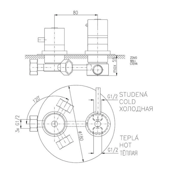 Смеситель Rav Slezak DUNAJ TERMOSTAT DT387 для душа, цвет Хром термостат. на 3 источника