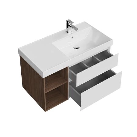 Тумба Kerama Marazzi CUBO КУБО CUB.90.2Rh\WHTM.N правая подвесная с ящиками 90, белая матовая-древесная