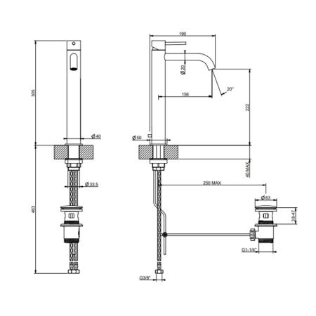 Gessi 316 Смеситель для раковины, на 1 отв., высокий h=30.5cм, с донным клапаном, излив: 15.5cм, цвет: Black XL