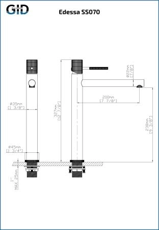 Смеситель высокий для раковины Edessa SS070-BM-D