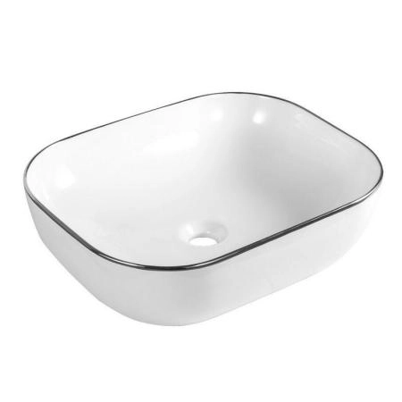 Раковина CeramaLux D1302H011 50x40х13 см на столешницу белая/рисунок хром