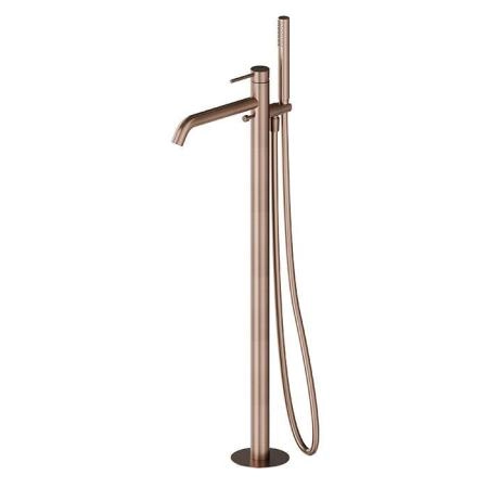 Newform X-STEEL 316 Смеситель для ванны напольный, излив 243 мм, в компл: руч. душ, шланг, без встр. части, цвет: PVD Brushed copper bronz