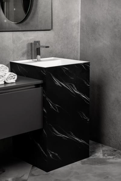 Раковина напольная Boheme Cube Corian 480*480*850 Nero Marquina 802-NM