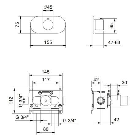Fantini Fontane Bianche Смеситель для душа, встраиваемый, термостатический, цвет: Matt Gun Metal PVD