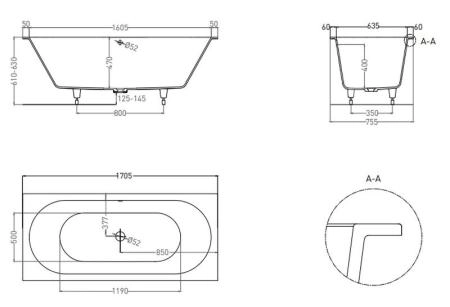 Ванна Salini ORNELLA AXIS 170x75 S-Sense глянцевая 103413G
