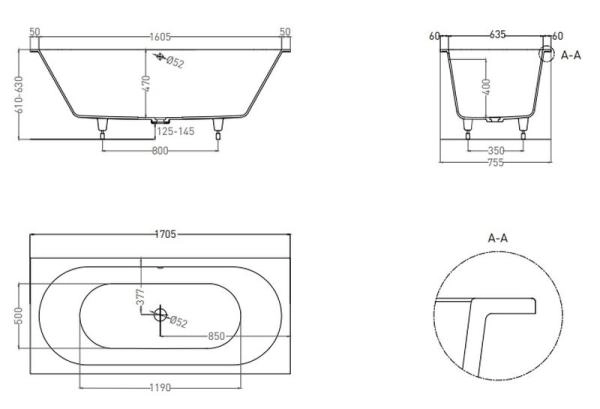 Ванна Salini ORNELLA AXIS 170x75 S-Sense глянцевая 103413G