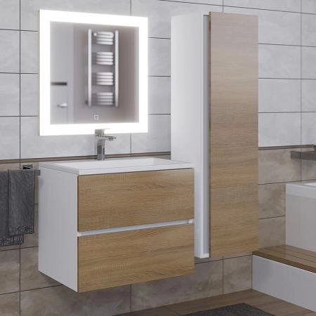 Тумба под раковину для ванной Uperwood Barsa 60 см, подвесная, белая/дуб сонома