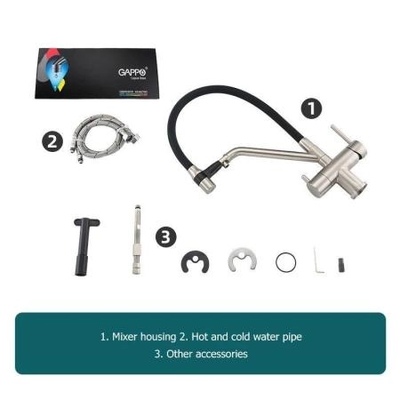 Смеситель Gappo G4398-85 для кухни с гибким изливом сатин/черный