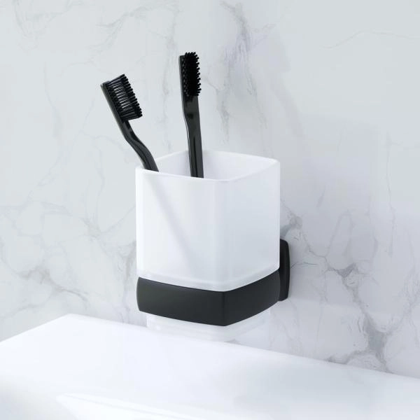 Стеклянный стакан для зубных щеток с настенным держателем AM.PM Gem A9034322 черный