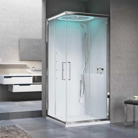 Novellini Eon A Душевая кабина 100х80х221cм., Dx, термостатический смеситель, гидромассаж, верхний душ, подсв, цвет: хром/белый