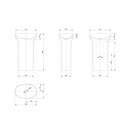 KNIEF Prime Раковина 53х35х90 см, без отв., отдельностоящая, с выходом в пол, цвет: белый матовый