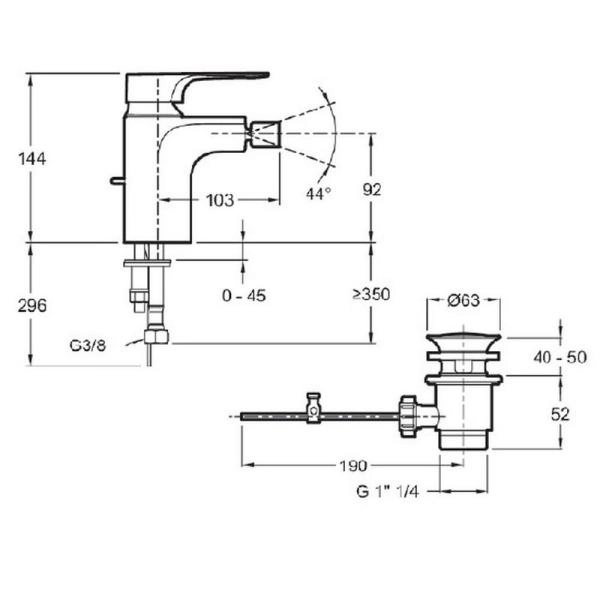 Смеситель Jacob Delafon ALEO+ E72316-CP для биде хром с донным клапаном
