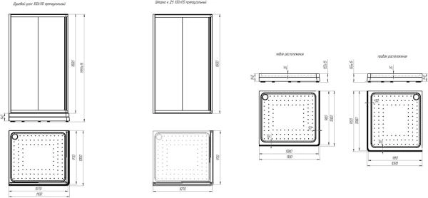 Поддон к душевому углу Дрим 100х110 (правое исполнение, прямоугольный поддон на раме-подставке с устройством слива)