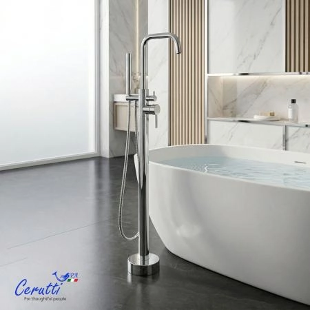 Смеситель напольный CeruttiSPA АФРА (AFRA) из нержавеющей стали, цвет хром