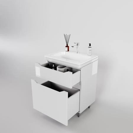 Тумба напольная Style Line Марелла 60 (2 ящ.) Люкс антискрейтч белый глянец, PLUS