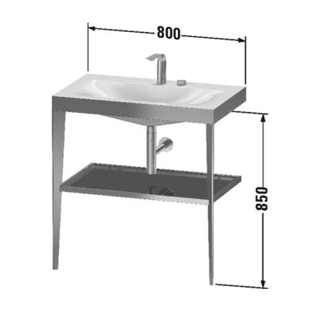 Duravit XViu Консоль напольная, 850x800x480мм с полкой, с раковиной без перелива, 2 отв., цвет: black matt/black high gloss lacquer
