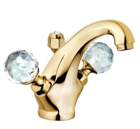 Смеситель Kludi Adlon 5101045G4 для раковины, ручки хрусталь, цвет золото 23 карата