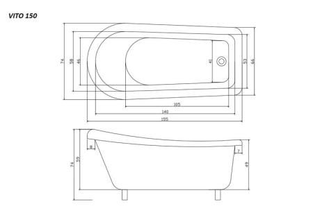 Ванна Cerutti Spa VITO 150 акрловая отдельностоящая (1550x740x750) на львиных алюминиевых лапах (хром)