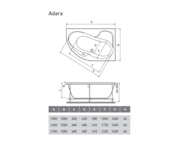 Акриловая ванна Relisan Адара 160X100R см правая