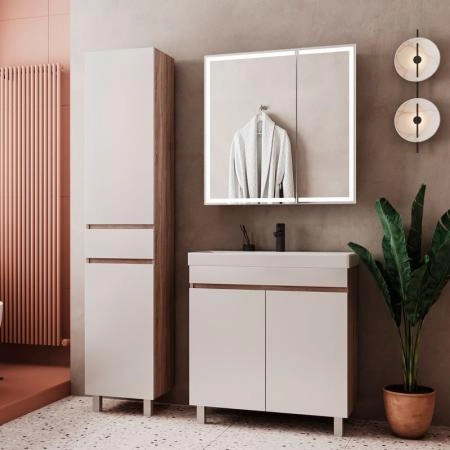 Тумба для ванной Volna Conty 80.2D Белый/дуб сономанапольная (9696) раковина отдельно