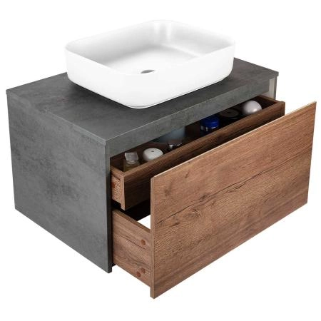 Тумба под раковину Vincea Mesa 800 подвесная, 1 выкатной/1 скрытый ящик soft close, T.Oak + Beton