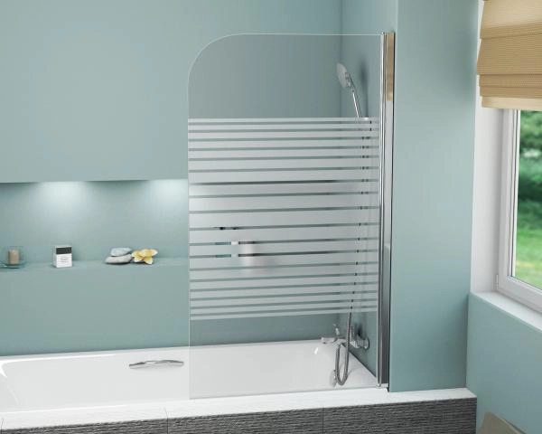 Шторка для ванны GROSSMAN GR-100P (140*80) алюминиевый профиль, стекло полосатое 6мм