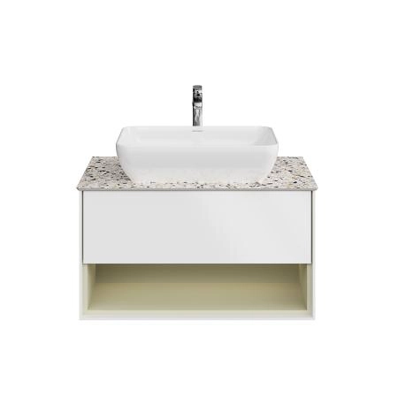Тумба Kerama Marazzi PLAZA MODERN ПЛАЗА МОДЕРН KMPMCb80MSg1 подвесная 80, нажимное открывание, 1 ящик, подсветка, белая матовая+шалфей