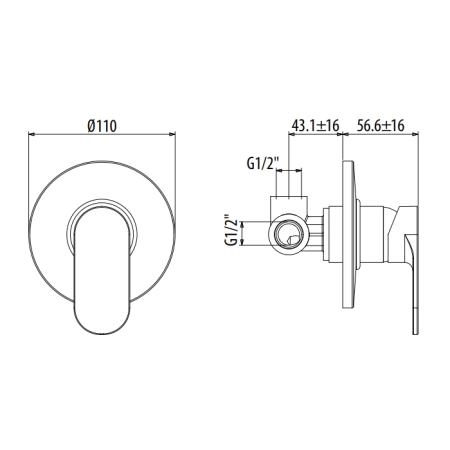 Gattoni H2Omix7000 Смеситель для душа, встраиваемый, на 1 выход с внутр частью, цвет: хром