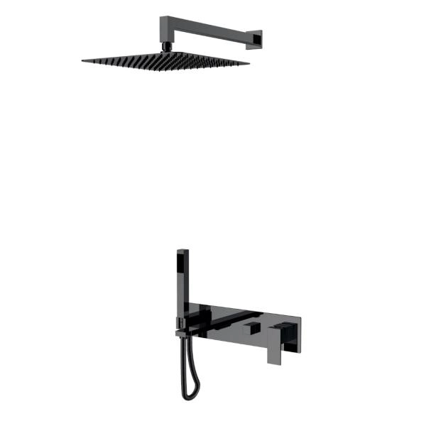 Смеситель встроенный + верхний+ ручной душ Boheme Qubic Shine Gun Metal с изливом 474-SGM