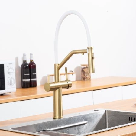 Смеситель GAPPO G4399-83 для кухни с гибким изливом и подключением фильтра, золотой сатин