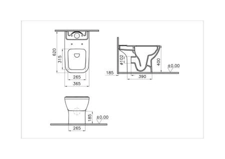 Унитаз VitrA Integra Square Open-Back 9833B003-7205 безободковый напольный с тонким сиденьем микролифт