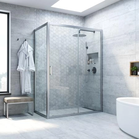 Душевой уголок Vegas-glass ZP+ZPV NOVO h2000 135*90 07 01, профиль матовый хром, стекло прозрачное