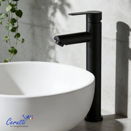 Смеситель для раковины CeruttiSPA ОВИДИО XLBM (OVIDIO XLBM) из нержавеющей стали, цвет черный матовый